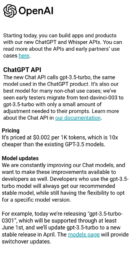 OpenAI开放ChatGPT API:2分钱700字