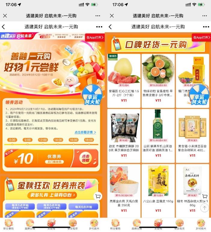 建行善融领10元券1元购实物